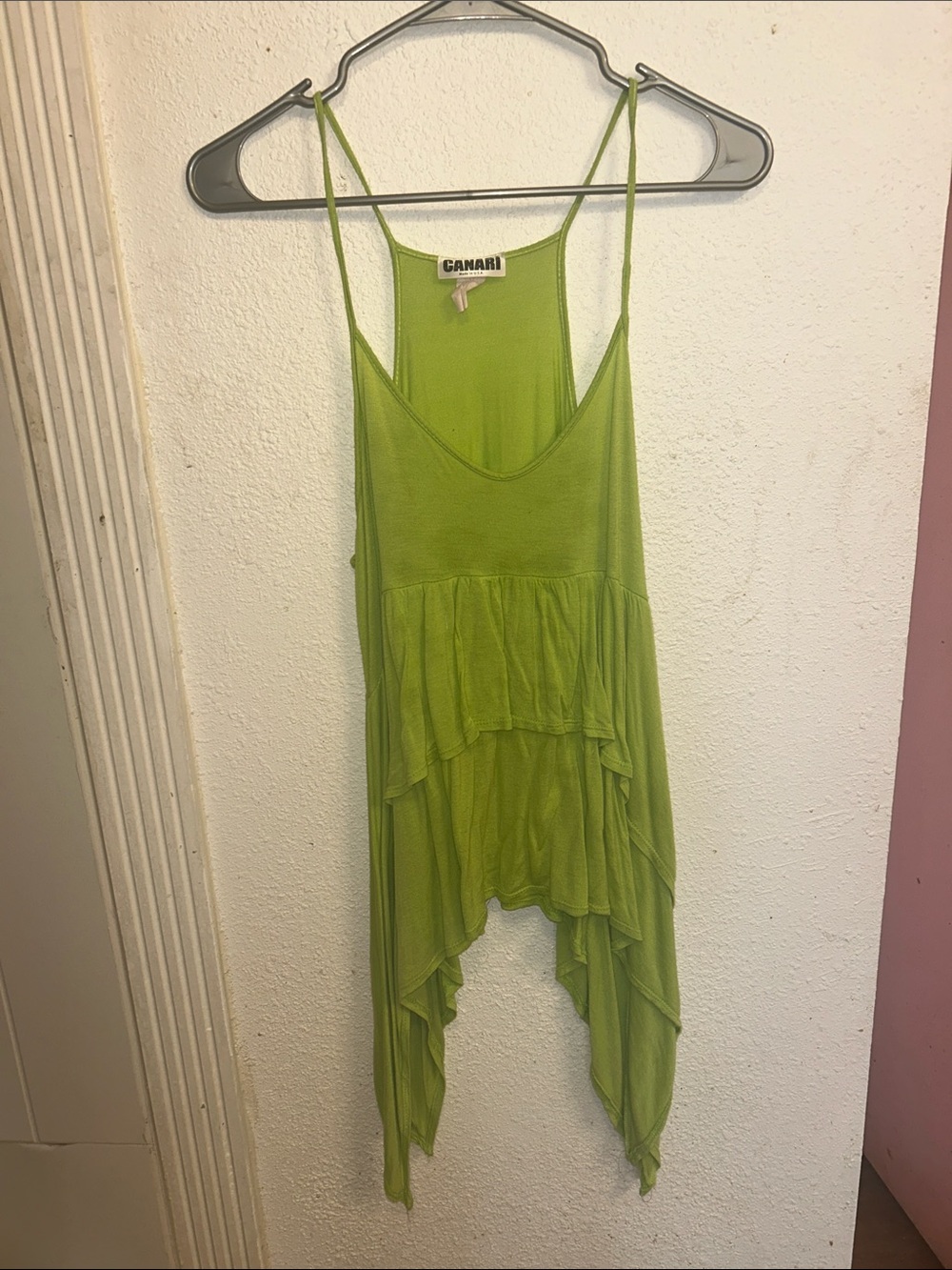 Canari Bright Lime Green Layered Spaghetti Strap Tank Top